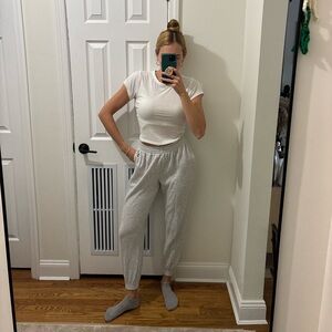 Victoria secret pink high waisted tapered joggers light heathered grey